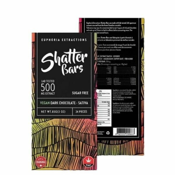 EUPHORIA SHATTER BARS - SATIVA- VEGAN DARK CHOCOLATE - 500MG
