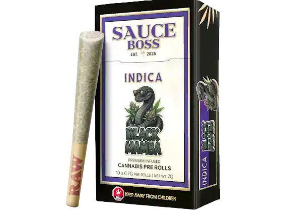 SAUCEBOSSBLACKMAMBAINDICA SAUCE BOSS - LIVE RESIN/LIQUID DIAMOND INFUSED PREROLLS - BLACK MAMBA