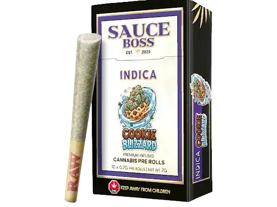 SAUCEBOSSCOOKIEBLIZZARDINDICA SAUCE BOSS - LIVE RESIN/LIQUID DIAMOND INFUSED PREROLLS - COOKIE BLIZZARD